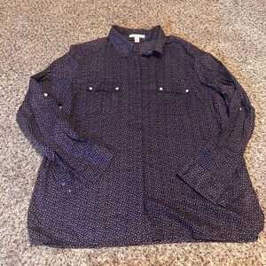 Banana Republic Women XL Long Sleeve Button Down  Purple Geometric Print Pockets